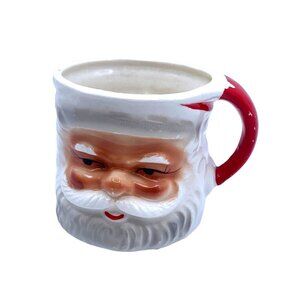 Vintage Ceramic Santa Claus Mug Japan Hand Painted Holiday Cup Retro Christmas D